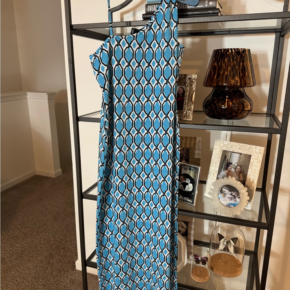 Geometric Blue and White Women's Dress
